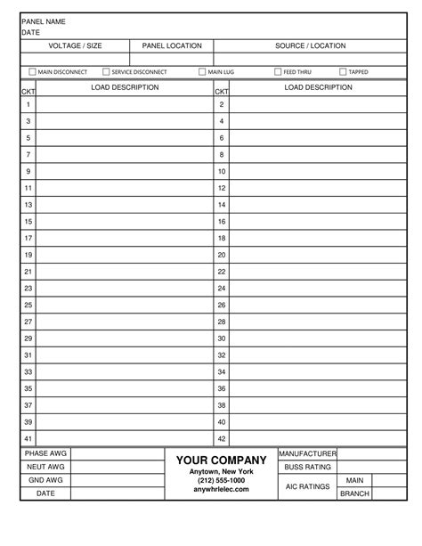 electrical panel box template|free printable electrical panel schedule.